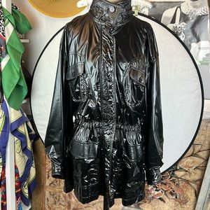 Chanel Shiny Patent black Jacket Auth. 36 vintage raincoat utility hip length